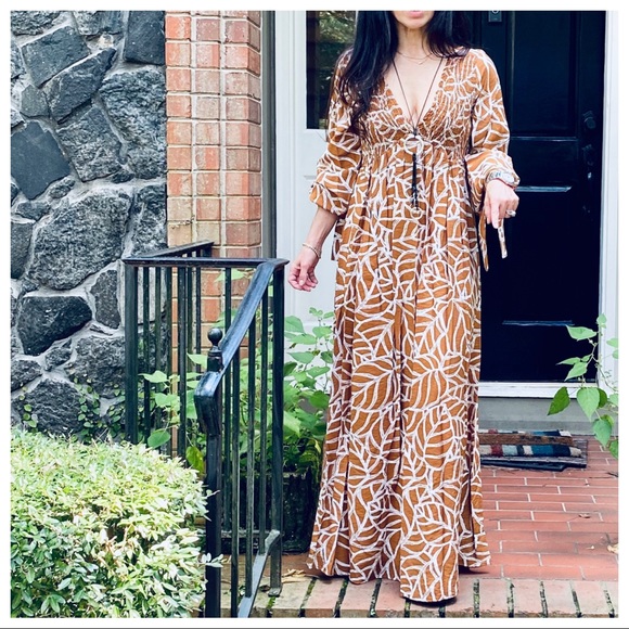 ✨LAST✨BOHO GYPSY CHIC LEAF PRINT WOVEN MAXI DRESS - Picture 9 of 12